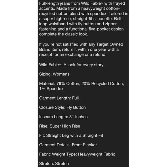 Women's Super-High Rise Frayed Seam Straight Jeans - Wild Fable White 00 (NEW) - Picture 4 of 5